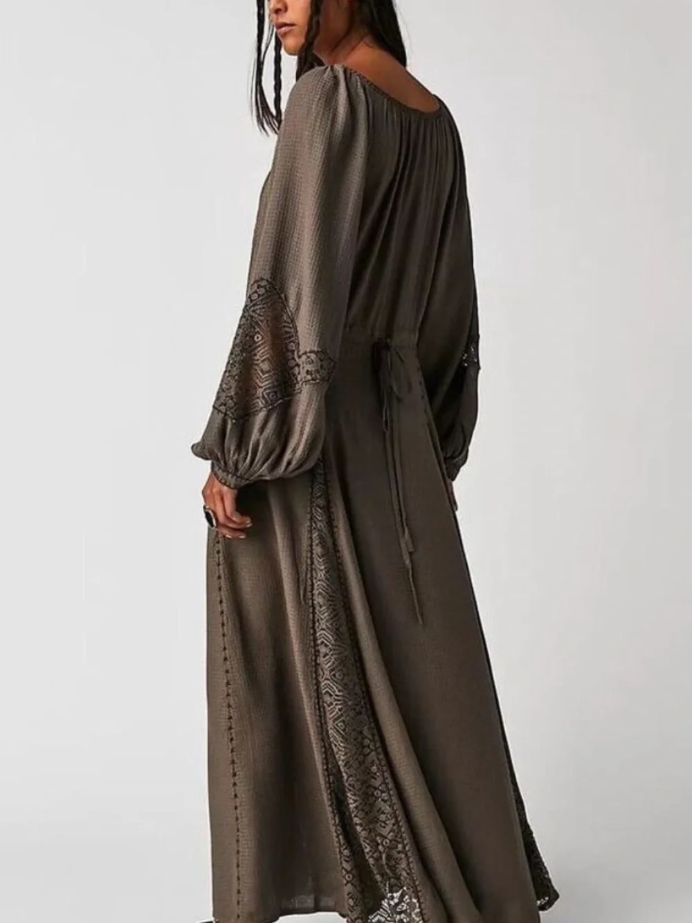 Free People SouthWest Lace Women’s Olive Boho Maxi Dress with Lace Insets - Picture 4 of 8